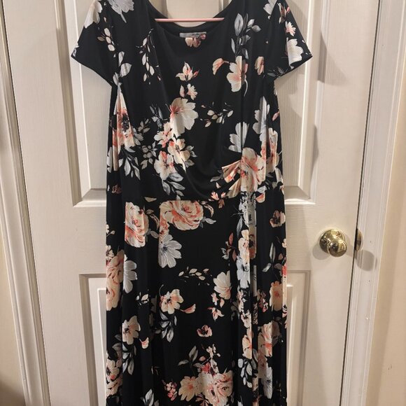 Studio One New York Women's Black Floral Print Dress ~ XL ~ EUC - Picture 2 of 6